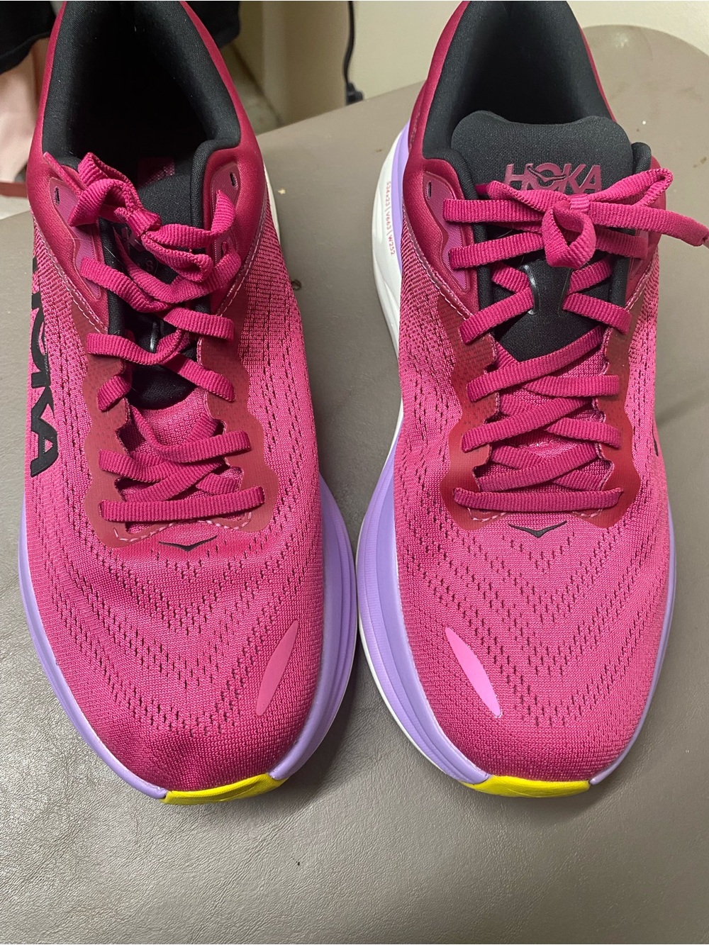 Hoka Women's Magenta Athletic Running Shoes with Lavender Midsole - Picture 2 of 6